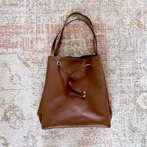 Women’s Target Tote Shoulder Bag Brown Leather Big Hobo Drawstring Large Bucket